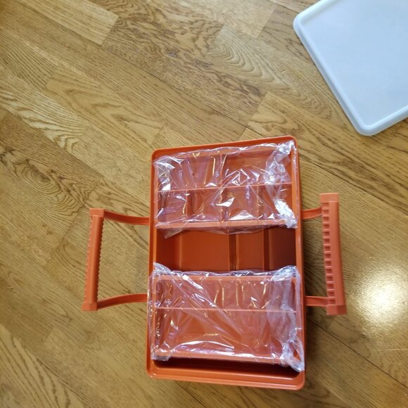 Tupperware TupperCraft Sewing Kit Craft Tackle 4pc Organizer Box Orange - Picture 4 of 8